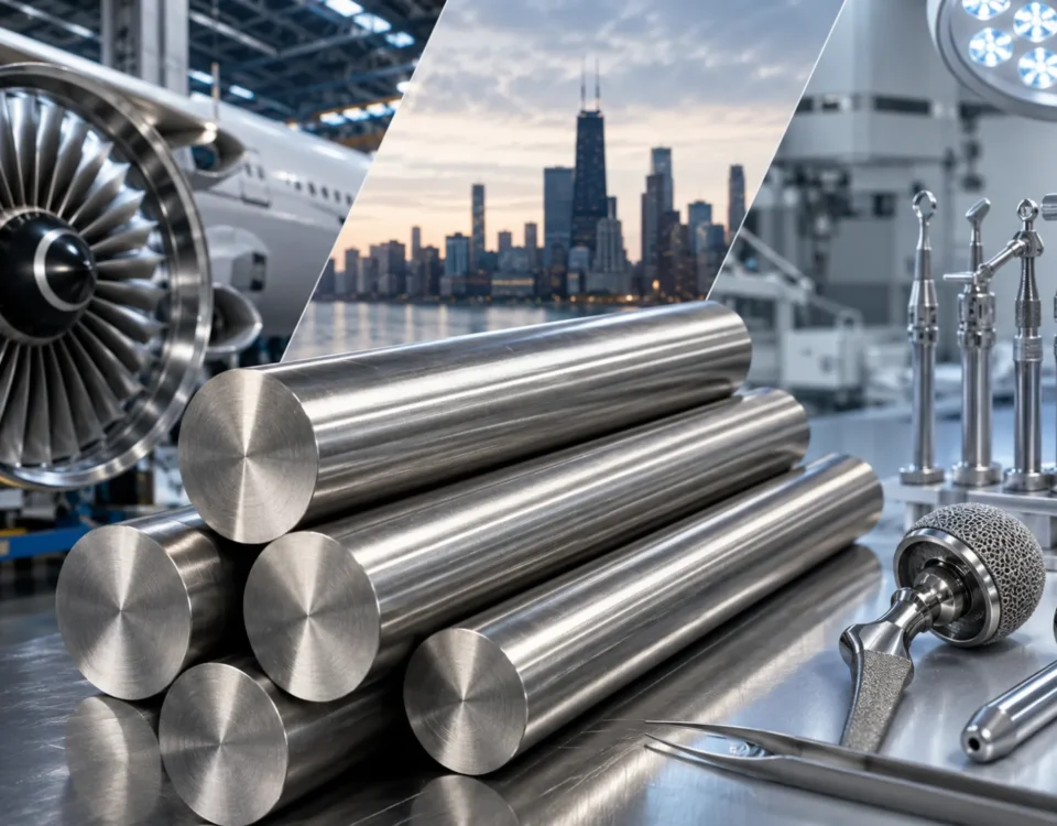 17-4 PH stainless steel round bars used in aerospace and medical manufacturing applications in Chicago.